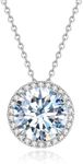 ALQDLI 925 Sterling Silver Diamond Necklace for Women Round/Oval/Cushion/Radiant Cut Simulated Diamond Pendant 18K White Gold Plated Jewelry Gifts for Her, Sterling Silver, simulated diamond