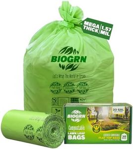 BIOGRN 30-33 Gallon Compostable Trash Bags Flat-Top 30 Bags Heavy Duty1.57 Mil, 124.92 Liter Large Lawn and Yard Waste Bag green for Outdoor Garden ASTM D6400, US BPI and OK Compost Home Certified