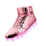 DIYJTS Unisex LED Light Up Shoes, Fashion High Top LED Sneakers USB Rechargeable Glowing Luminous Shoes for Men, Women, Teens, Pink, 14 Women/12 Men