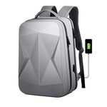 TOURTIER Hard shell Business Travel Laptop Backpack with USB Charging Port Daypack for Men Women (DESIGN-1, SILVER)