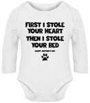 Hippowarehouse First I Stole Your Heart Then I Stole Your Bed Happy Mother's Day - pet Dog cat Baby Vest Bodysuit (Long Sleeve) Boys Girls White