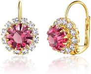 Barzel 18K Gold Plated Crystal Flower Earrings for Women (Pink)