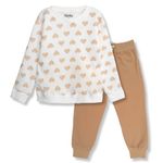 TuddyBuddy Boys & Girls Full Sleeves Sweatshirts & Pants Set for Winters (3D Beige Hearts Top & Beige Pant, 6-7 Years, Off White)