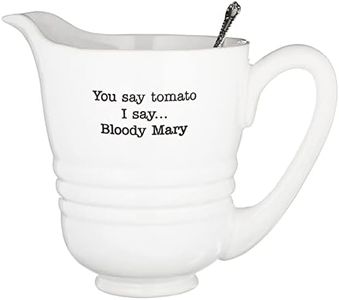 Mud Pie - 4551021 Mud Pie Ceramic Bloody Mary Pitcher Set 80 oz, 8.25 X 6.25, White