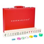 XRBR Chinese Mahjong Set, 146 Numbered Melamine 1.6" (40 mm), Large Size Complete Mah jongg Set with Carrying Travel Case (Ivory Yellow)