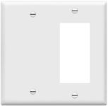 ENERLITES Combination Decorator Rocker/Blank Outlet Wall Plate, Standard Size, 2-Gang 4.50 inch x 4.57 inch Light Switch Cover, Polycarbonate Thermoplastic, UL Listed, 880131-W, White