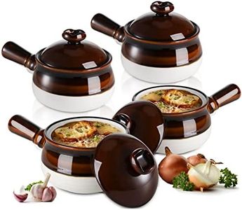 TOPZEA 4 Pack French Onion Soup Bowls, 20oz Ceramic Individual Soup Crocks with Handle & Lid, Mini Casserole Bowl for Soup, Chili, Beef Stew, Pot Pie, Microwave Broil Dishwasher Oven Safe