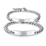 Cupimatch 2pcs His and Hers Couple Bracelets Set, Adjustable Titanium Stainless Steel to Infinity and Beyond Love Matching Bracelet Link Jewelry Set,Silver