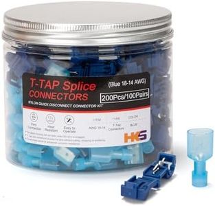 HKS 200PCS/100 Pairs T-TAP Wire Connector Quick Splice Disconnect Blue AWG 18-14 - Self-Stripping Electrical Terminals Kit Automotive Crimp Insulated
