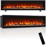 LUXOAK 152cm/60 Inch Electric Fireplace with Heater, Wall Mounted, Recessed or Freestanding Electric Fire, 12 Flame Colours, Log & Crystal Fuel Bed, Remote & Touch Control, Black