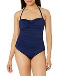 Anne Cole Women's Front-Shirred Bandeau One-Piece Swimsuit, Navy, 8