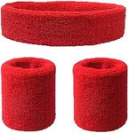 Sweatbands Set for Men and Women（1 Headband +2 Wrist Bands) for Sports (red) Yoga Soccer Boxing Tennis or as a Gift