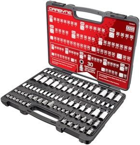 Carbyne 80-Piece Torx, SAE Hex (Allen) & Metric Hex (Allen) Bit Socket Set with 30 Super Short Bit Sockets, Cr-V Steel Sockets, S2 Steel Bits, Durable Storage Case