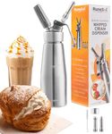 Runesol Professional Aluminium Whipped Cream Dispenser 500ml, Easy Clean Leak Free, 3 Stainless Steel Nozzles, Cream Whippers, Whipping Foam Syphon, Chef Espuma Gun, Whip Cream Desserts, Baking Gift