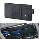 Jawmoy Pack-1 Car Sun Visor Organizer, Leather License ID Storage Pocket Clip, 11.4" X 5.9" Sunglasses Holders Pouch with Zippers, Fits Most Cars SUVs (Black)