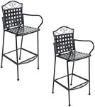 Sunnydaze 47.5-Inch H Wrought Iron Outdoor Bar Chairs with Scrolling Design - Set of 2 - Black