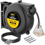 TerraBloom Retractable Extension Cord Reel with Light Indicator - 14/3 Cord Reel 25 FT - Triple Outlet Electric Cord Reel - Wall Mounted Retractable Power Cord Reel - UL Listed 11 Amp 125V 1750W
