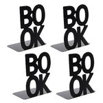 Lvjkes Bookends, Pack of 4 Metal Bookends, Hollow Out Bookends, Suitable for Learning to Read, Children's School Library and Desktop Storage for the Home Office (Pattern: Book)