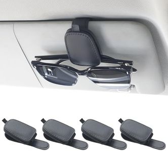 Yuoyar 4 Packs Sunglasses Holders for Car Visor - Magnetic Leather Sunglasses Holder and Ticket Card Clip - Car Visor Accessories (4Pcs Black)