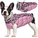 FUAMEY Dog Winter Coat,Dog Cold Weather Coats Dog Jackets with Zipper on Back with Harness Built in Dog Paded Vest Water Resistant Reflective Jacket for Small Medium Large Dogs Pink Leopard XS