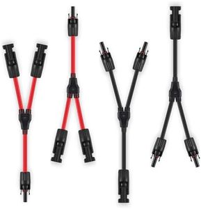 SOYAN 2 Pairs Solar Connectors Y Branch Parallel Adapters 10AWG Cable for Solar Panel (Red & Black)