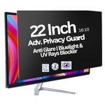 PxIn 22 Inch (16:10) Monitor Privacy Screen Guard | No Eye Strain | Anti-Glare & Blue Light UV, Anti Scratch, No Dry Eyes |
