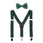 HANERDUN Kids Braces Bowtie Sets Adjustable Suspenders With Bow Ties Gift Idea For Boys And Girls, Dark Green, One Size