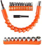 YIOYULEN Flexible Drill Bit Extension, 11.6inch Bendable Drill Bit Extension, Universal 1/4 Flexible Extension for Drill Adaptor Hex Set Orange (21 PCS)