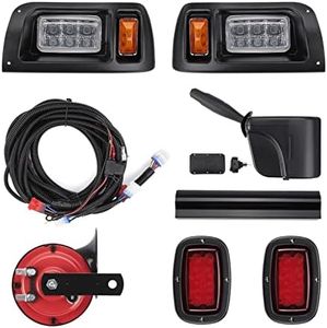 KEMIMOTO Deluxe DS Golf Cart LED Light Kit Compatible with Club Car DS 1993-Up, 12V Street Legal Light Kit, Upgrade LED Headlights and Taillights with Turn Signals Hazard Light Switch, Horn, Brake