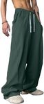 OYOANGLE Men's Drawstring Elastic Waist Baggy Sweatpants Y2K Loose Wide Leg Long Pants with Pocket Dark Green Small