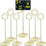 LATERN 12Pcs Table Number Holders, 22CM Gold Tall Place Card Holder Wire Picture Stands for Place Cards Name Memo Menu in Wedding Party Graduation Reception Restaurant Home Office (Gold)