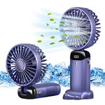 Jsdoin Hand Held Fan,Portable Handheld USB Rechargeable Fans with 5 Speeds,Battery Operated Mini Fan Foldable Desk Desktop Fans with LED Display for Home Office Bedroom Outdoor Travel (Blue)