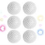 6 Pack Laundry Wash Balls, Dry Clothes Balls Reusable Dryer Balls Fluffy and Anti-Static Anti-entanglement Fabric Softener for Washing Machine(White)