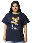 Bewakoof Women's Cute But Crazy Graphic Printed Plus Size Boyfriend T-Shirt, Boyfriend Fit, Round Neck, Half Sleeve_590046_Blue_6XL