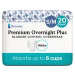 Because Overnight Absorbency Pull Ups - Adult Disposable Incontinence Underwear, Extra Absorbent Nighttime Pull Ups for Men and Women, White, Small/Medium, 20 Count