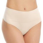 Spanx Everyday Shaping Thong - Core Control Shapewear Underwear - Invisible Under Clothes - Seamless Design - Soft Nude - Large