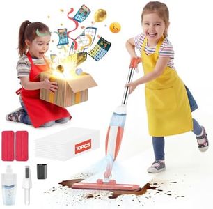 Kids Spray Mop Chores Chart Set with Real Water Sprayer 2PCS Washable Pads and 10PCS Disposable Mop Pads for Ages 3-8 Floor Cleaning Montessori Toy (Pink)