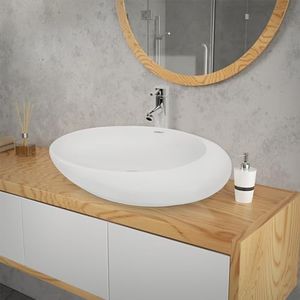 ECD Germany Lavabo da Appoggio Lavandino Lavello Bagno - 585 x 375 x 145 mm - in Ceramica - Ovale - Finitura Bianco Lucido - Lavamano Design Moderno Bacinella Lavamani Arredo Sanitari