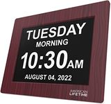 American Lifetime 【New 2023】 Dementia Clock Large Digital Clock for Seniors, Digital Clock Large Display with Custom Alarms, Clock with Day & Date for Elderly, Large Number Digital Clock Mahogany