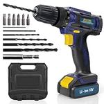 Skotek Cordless Drill Driver 18V Lithium-Ion, 13Pc Electric Screwdriver Set, LED Work Light, Electric Drill Quick Change Power Drill Battery with Charger & Carry Case Included