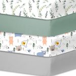 bimocosy Fitted Crib Sheets for Boys Girls 4 Pack, Size 28"x 52" for Standard Crib and Toddler Mattresses, Super Soft Breathable Microfiber Baby Crib Mattress Sheet, Leaf/Bear/Gray/Green