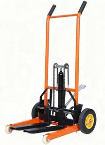 Hydraulic Manual Forklift Stacker, Foldable Lift Winch Stacker with Swivel Wheels, 2.3-36" Lifter Hieght Lift Table Cart with Adjustable Forks and Fixed Legs, 441Lbs (Orange)
