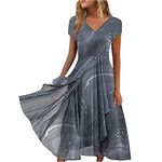 Keepink Wedding Guest Dresses for Women UK Short Sleeve Wrap Dress Chiffon Empire Waist A Line Dress Bridesmaid Dresses Occasion Evening Dress Plus Size Summer Dresses 8-22 UK Sale