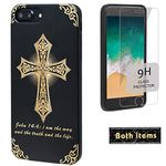 iProductsUS Wood Phone Case Compatible with iPhone 8 Plus, 7 Plus, 6 Plus, 6S Plus and Screen Protector, Black Bamboo Cases Engraving Cross Bible,Built-in Metal Plate, TPU Protective Cover (5.5 inch)