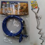 Dog 6ft Garden Tie Out Cable Pet Lead Strong Wire with Spiral Ground Stake Spike (Blue)