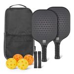 Amazon Basics USAPA-Approved Glass-Frame Pickleball Paddle Set with Electroplated Edge, 0.47-inch, Stealth, Set of 2 with 4 Balls and 2 Grips