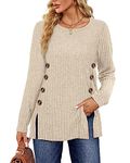 Sampeel Ladies Jumpers Long Sleeve Tops Women Jumpers Symmetrical Button Down Collar Split Womens Jumper Ladies Lightweight Jumpers Size 22-24 Beige