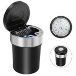 Linkstyle 2 in 1 Car Ashtray with LED Clock, Smokeless & Smell-Proof, Portable Stainless Steel Ashtray for Car Cup Holder