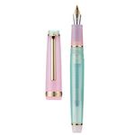 Jinhao 82 Acrylic Fountain Pen, Iridium Medium Nib with Ink Converter, Morandi Lake Blue Contrast Color Classic Design Smooth Writing Pen (Gold Trim)