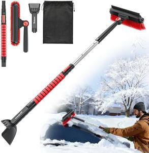 TrySpace 47.2" Ice Scrapers for Car Windshield, 3 in 1 [Military-Grade Durability] Snow Brush and Ice Scraper with Squeegee, Extendable Aluminum Handle, Truck, SUV Cleaner Tool Accessories